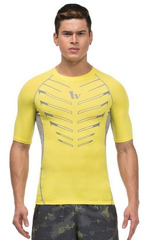 YG1038-7 Men’s Compression Short Sleeve Printed Sports Shirt Skin Running Tee